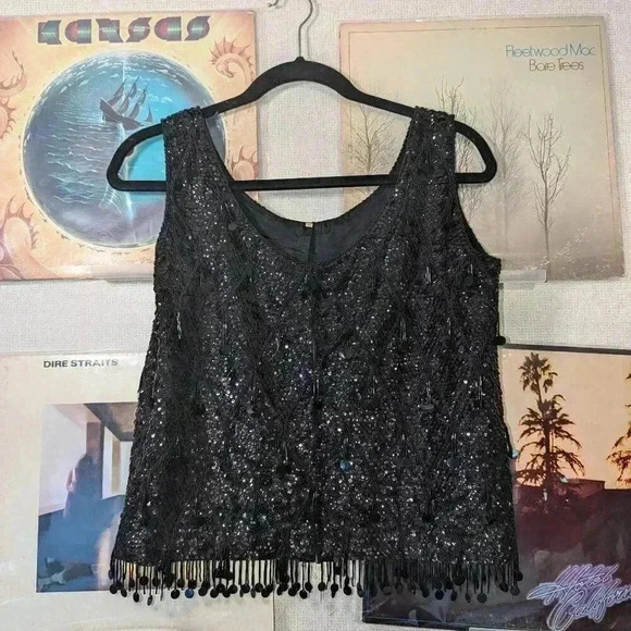 Vintage Beaded Sequin Black Top - Picture 3 of 5